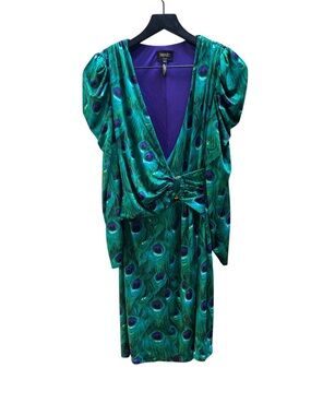 Laundry by Shelli Segal peacock-Print Wrap Dress in Emerald & Teal size 2